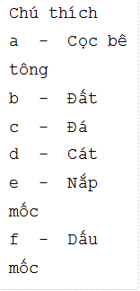 Chú thích a - Cọc bê tông b - Đất c - Đá d - Cát e - Nắp mốc f - Dấu mốc 